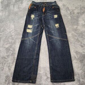 Rocawear Jeans Youth Boys Size 12 Waist 28 Blue Distressed Denim Relaxed Fit